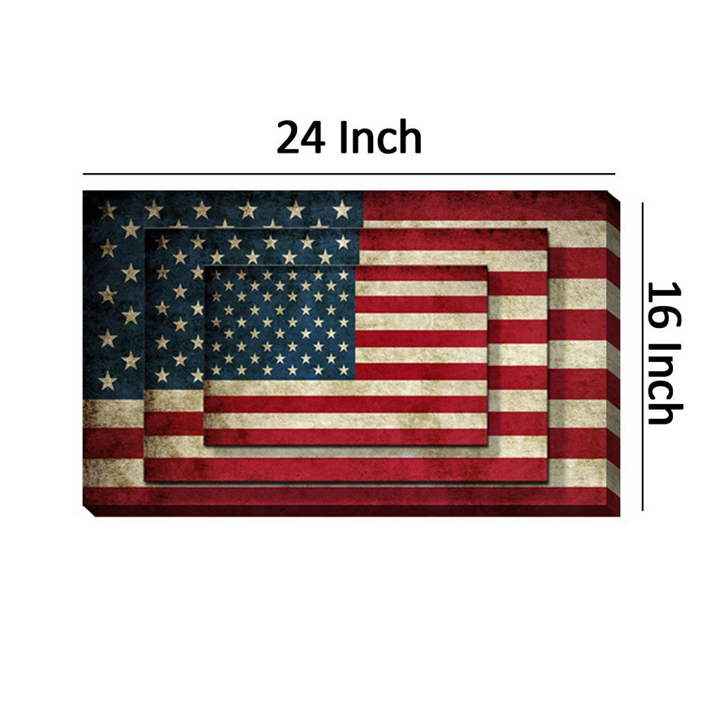 Rectangle 3 Tier Stacked Wall Art with US Flag Print, Set of 2, Multicolor - BM205847