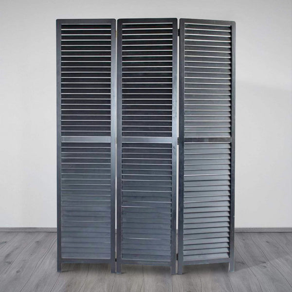 Transitional Wooden Screen with 3 Panels and Shutter Design, Black - BM205850