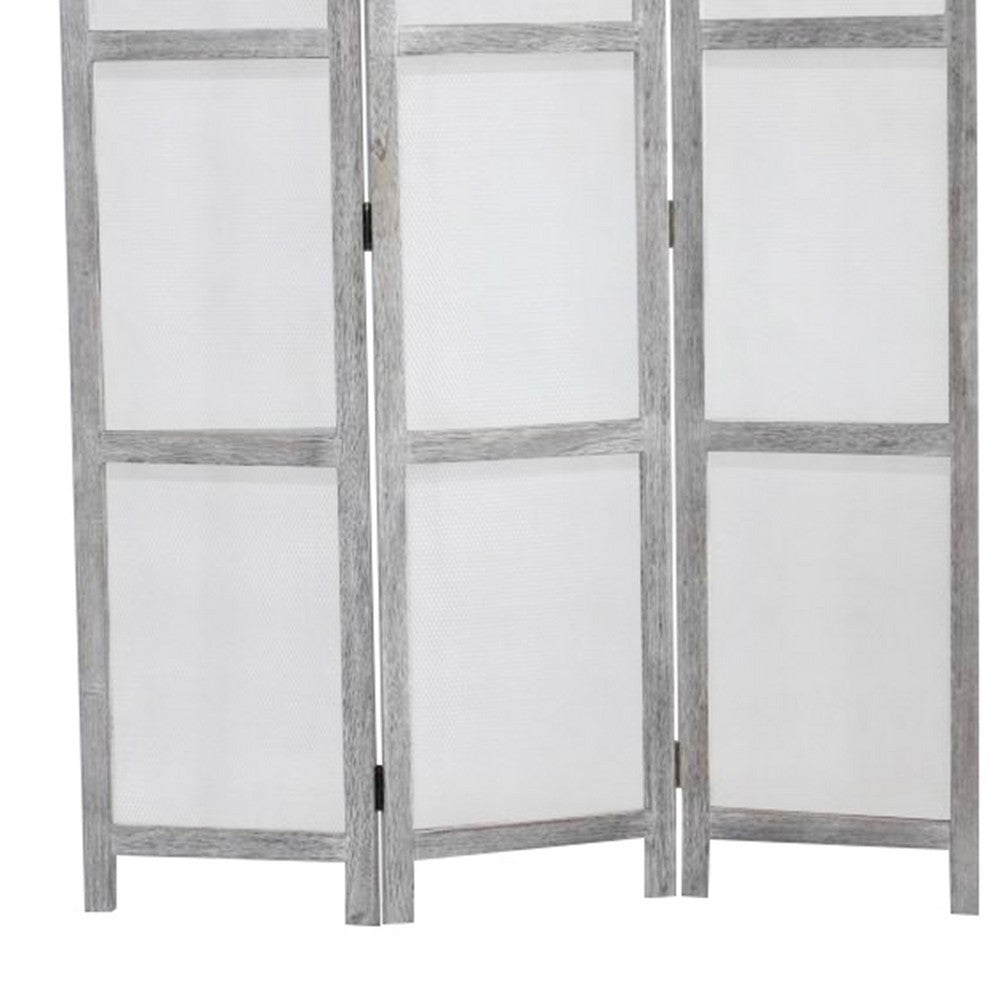 Transitional 3 Panel Screen with Wooden Frame & Fabric Panels, Gray - BM205854