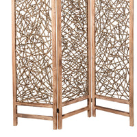 Contemporary 3 Panel Wooden Screen with Willow Branch Inset, Brown - BM205857