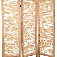 Contemporary 3 Panel Wood Screen with Horizontal Branch Design, Brown - BM205858