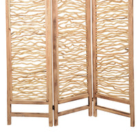 Contemporary 3 Panel Wood Screen with Horizontal Branch Design, Brown - BM205858