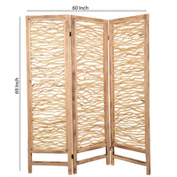 Contemporary 3 Panel Wood Screen with Horizontal Branch Design, Brown - BM205858