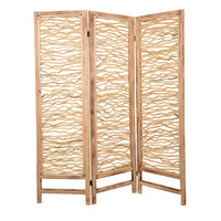 Contemporary 3 Panel Wood Screen with Horizontal Branch Design, Brown - BM205858