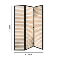 Metal Framed 3 Panel Screen with Wooden Horizontal Inset, Black & White - BM205867