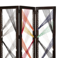 Contemporary 3 Panel Wooden Screen with Woven String Design, Multicolor - BM205868