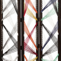 Contemporary 3 Panel Wooden Screen with Woven String Design, Multicolor - BM205868