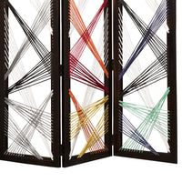 Contemporary 3 Panel Wooden Screen with Woven String Design, Multicolor - BM205868