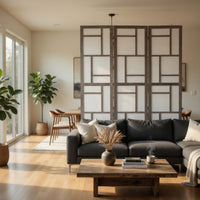 Contemporary 3 Panel Wooden Screen with Geometrical Designs, Gray - BM205870