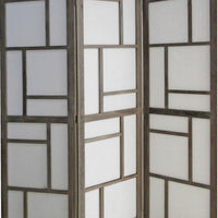 Contemporary 3 Panel Wooden Screen with Geometrical Designs, Gray - BM205870