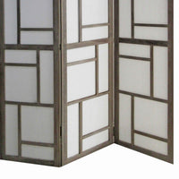 Contemporary 3 Panel Wooden Screen with Geometrical Designs, Gray - BM205870