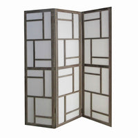 Contemporary 3 Panel Wooden Screen with Geometrical Designs, Gray - BM205870