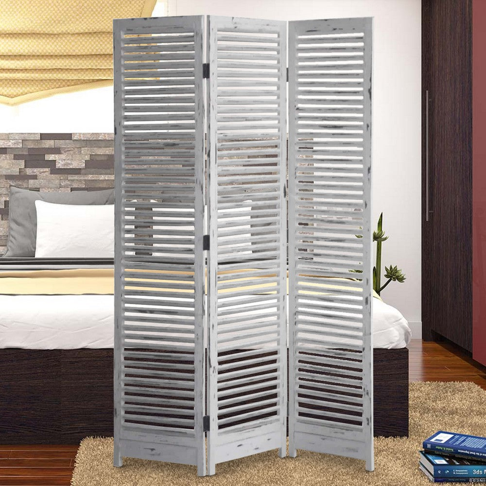 Minimal Wooden Screen with 3 Panels and Shutter Design, White - BM205877