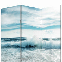Foldable Canvas Screen with Ocean Shore Print and 3 Panels, Multicolor - BM205888