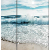 Foldable Canvas Screen with Ocean Shore Print and 3 Panels, Multicolor - BM205888