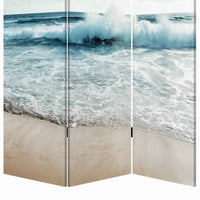 Foldable Canvas Screen with Ocean Shore Print and 3 Panels, Multicolor - BM205888