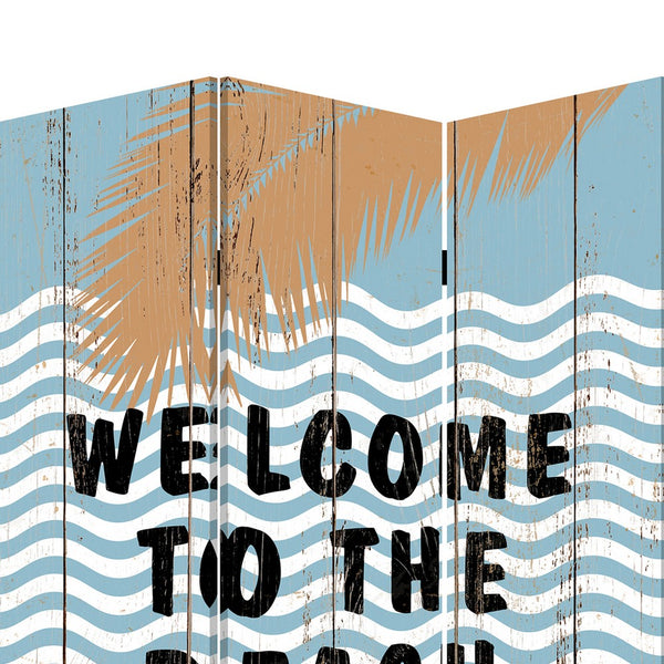 Foldable Canvas Screen with Beach Print and 3 Panels, Multicolor - BM205889