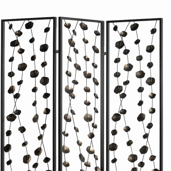 Transitional 3 Panel Metal Screen with Intricate Flower Design, Black - BM205892
