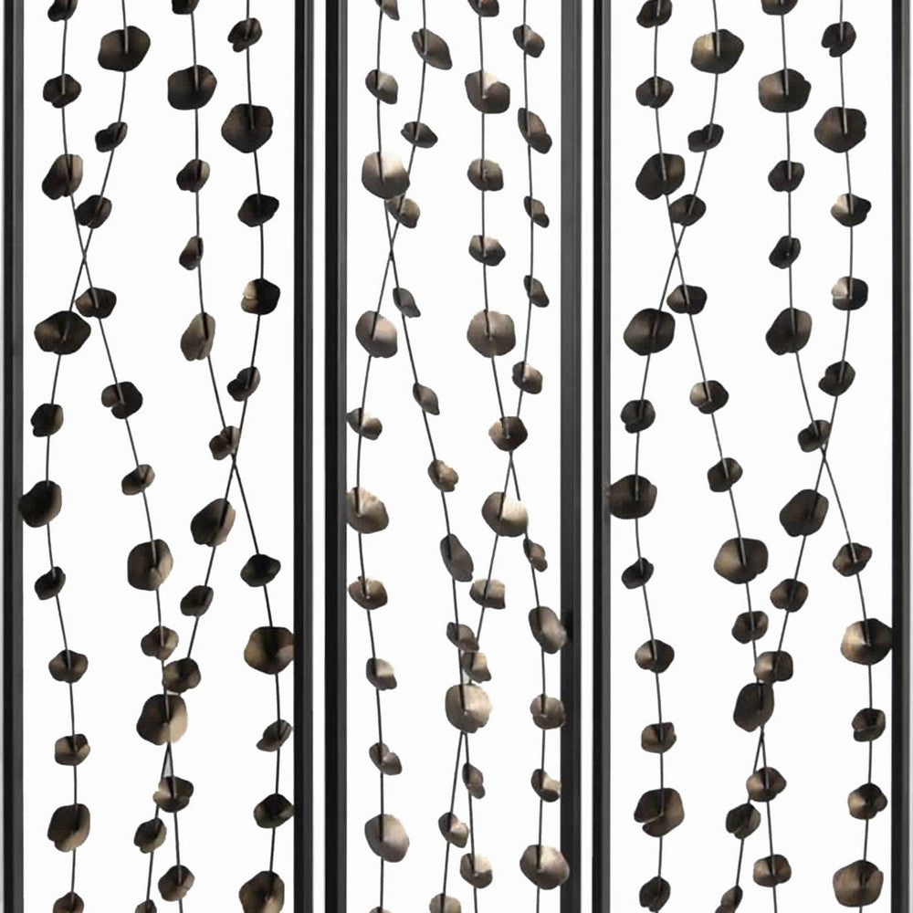 Transitional 3 Panel Metal Screen with Intricate Flower Design, Black - BM205892
