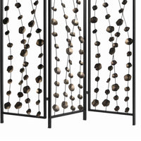 Transitional 3 Panel Metal Screen with Intricate Flower Design, Black - BM205892