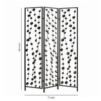 Transitional 3 Panel Metal Screen with Intricate Flower Design, Black - BM205892