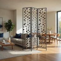 Transitional 3 Panel Metal Screen with Intricate Flower Design, Black - BM205892