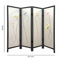 4 Panel Wooden Screen with Hand painted Fabric Design, Brown & Beige - BM205895