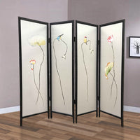 4 Panel Wooden Screen with Hand painted Fabric Design, Brown & Beige - BM205895