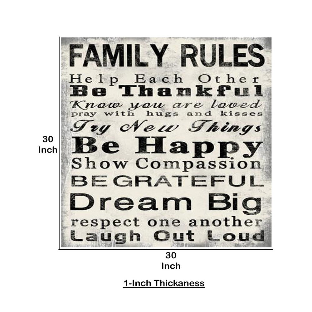 High Quality Canvas Print with Family Rules Quotes, Black & White - BM205899