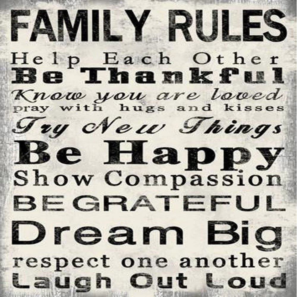 High Quality Canvas Print with Family Rules Quotes, Black & White - BM205899