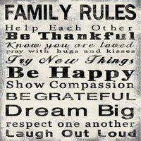 High Quality Canvas Print with Family Rules Quotes, Black & White - BM205899