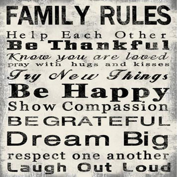 High Quality Canvas Print with Family Rules Quotes, Black & White - BM205899