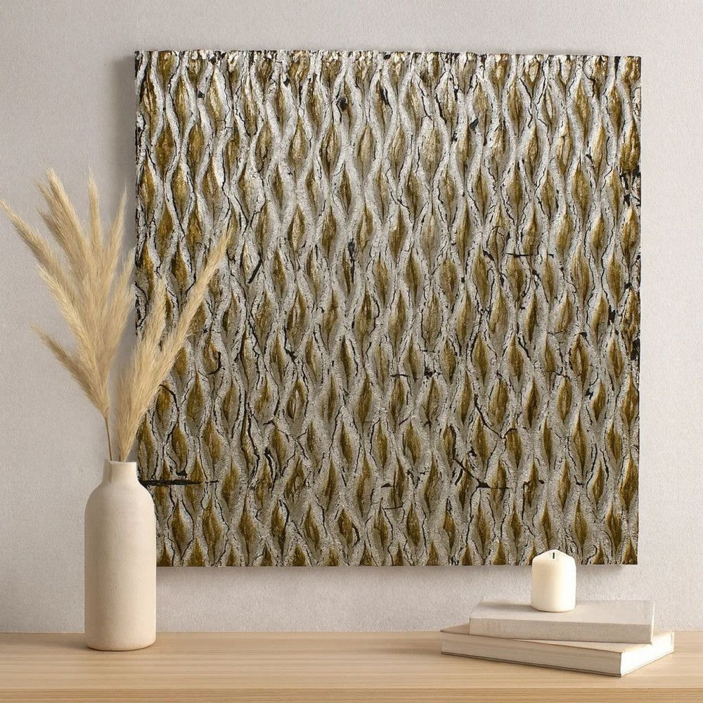 Modern Style Wooden Wall Decor with Patterned Carving, Large, Silver - BM205907