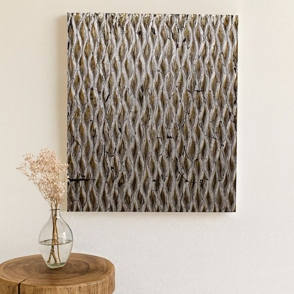 Modern Style Wooden Wall Decor with Patterned Carving, Large, Silver - BM205907