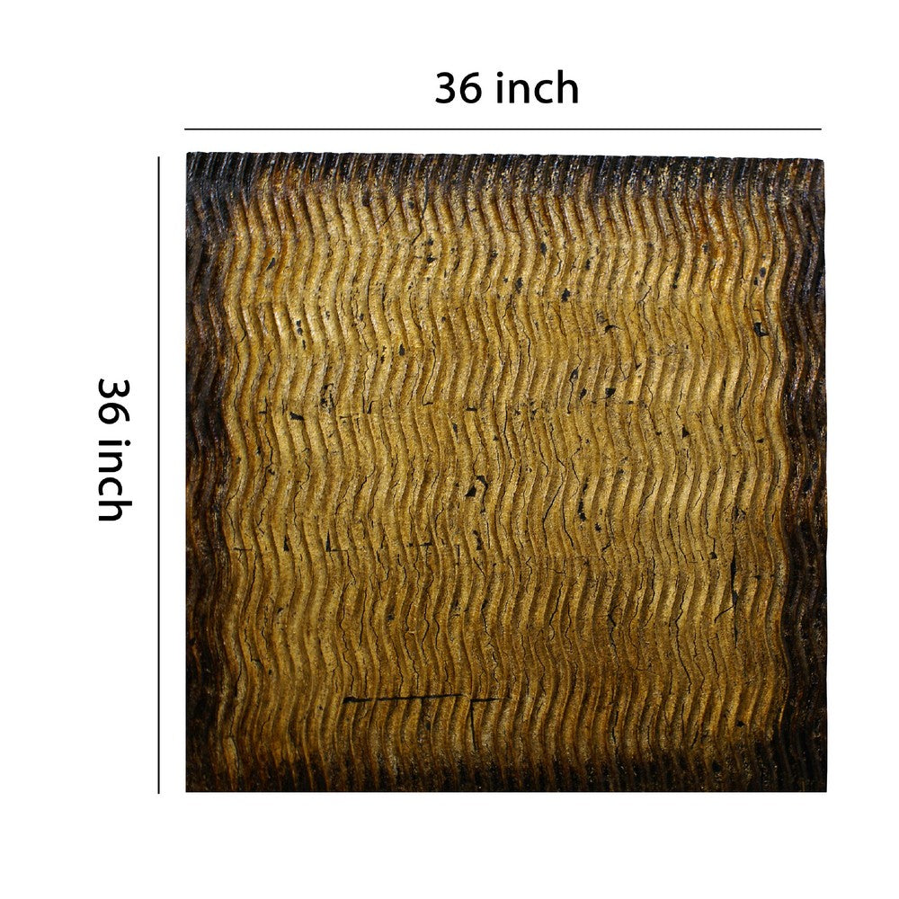Modern Style Wood Wall Decor with Patterned Carving, Large, Gold & Brown - BM205910