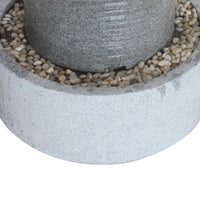 Ribbed Cylindrical Water Fountain with Round Pebble Base, Gray - BM205913