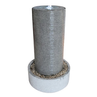 Ribbed Cylindrical Water Fountain with Round Pebble Base, Gray - BM205913