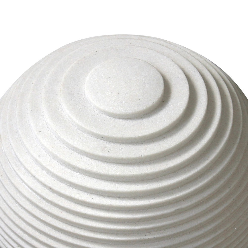 Contemporary Sandstone Polished Ball with Step Carved Lines, White - BM205919