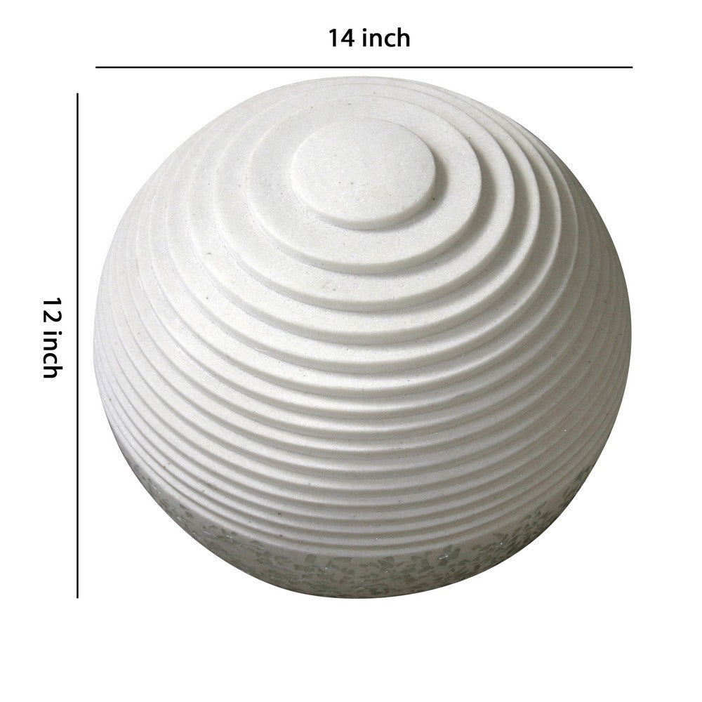 Contemporary Sandstone Polished Ball with Step Carved Lines, White - BM205919
