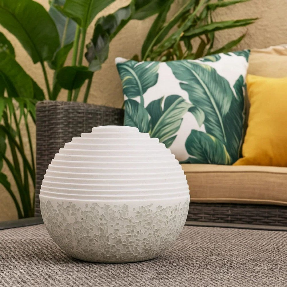 Contemporary Sandstone Polished Ball with Step Carved Lines, White - BM205919