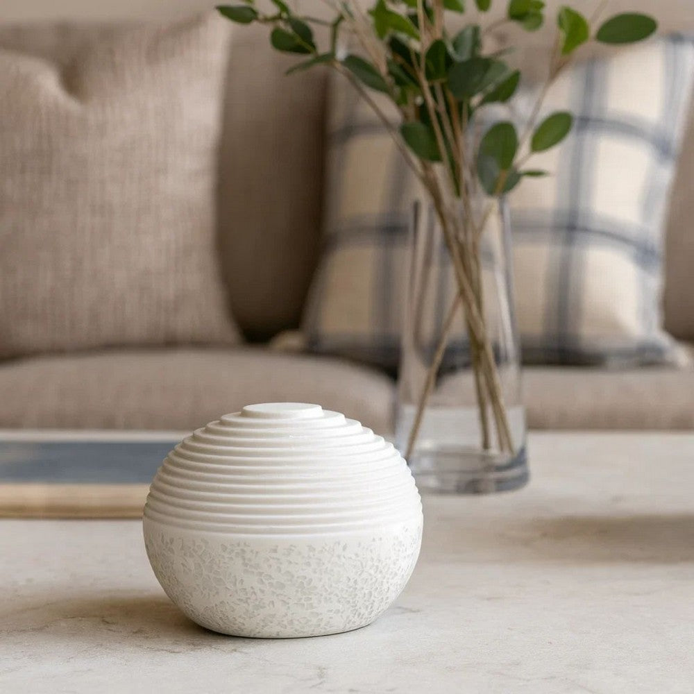 Contemporary Sandstone Polished Ball with Step Carved Lines, White - BM205919