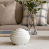 Contemporary Sandstone Polished Ball with Step Carved Lines, White - BM205919