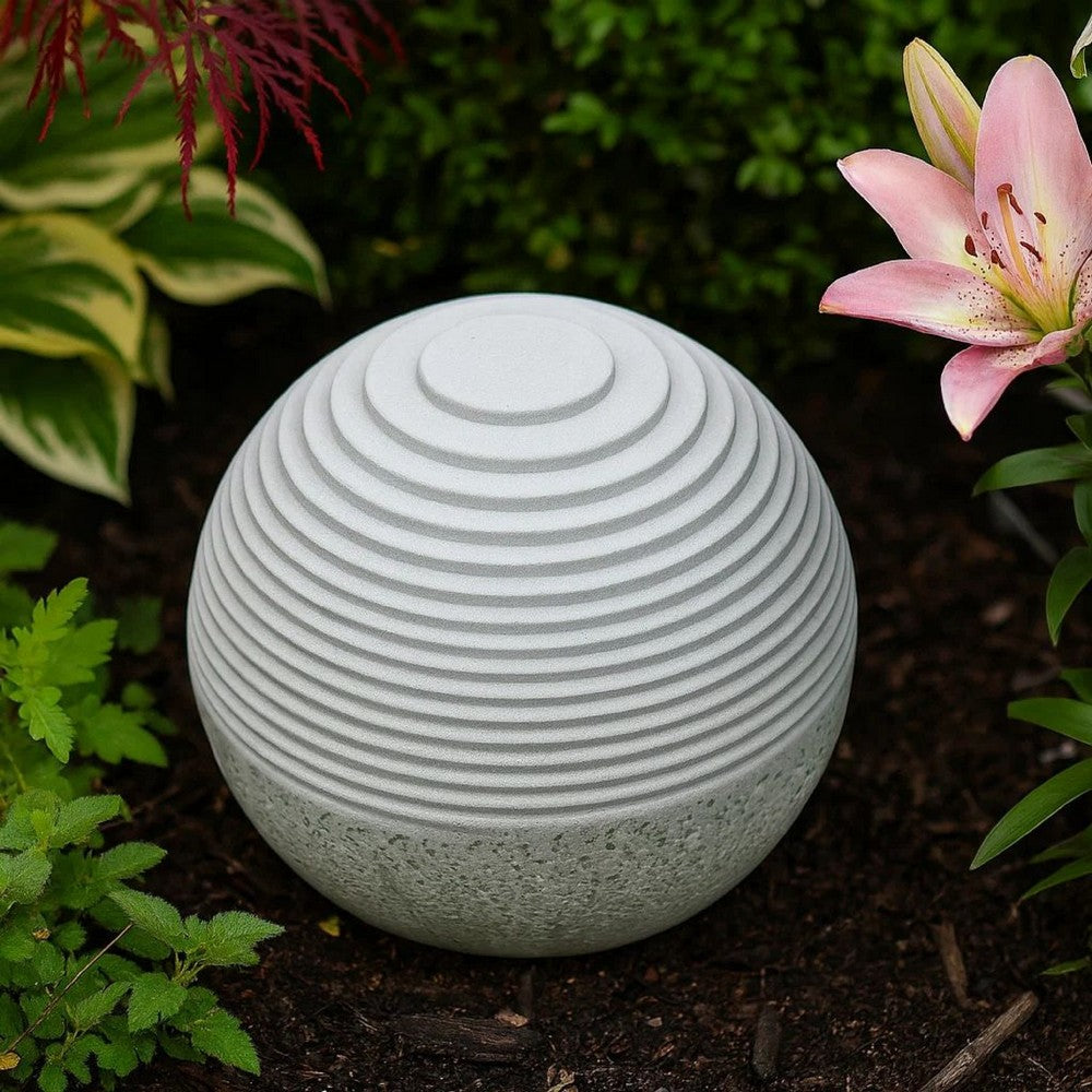 Contemporary Sandstone Polished Ball with Step Carved Lines, White - BM205919