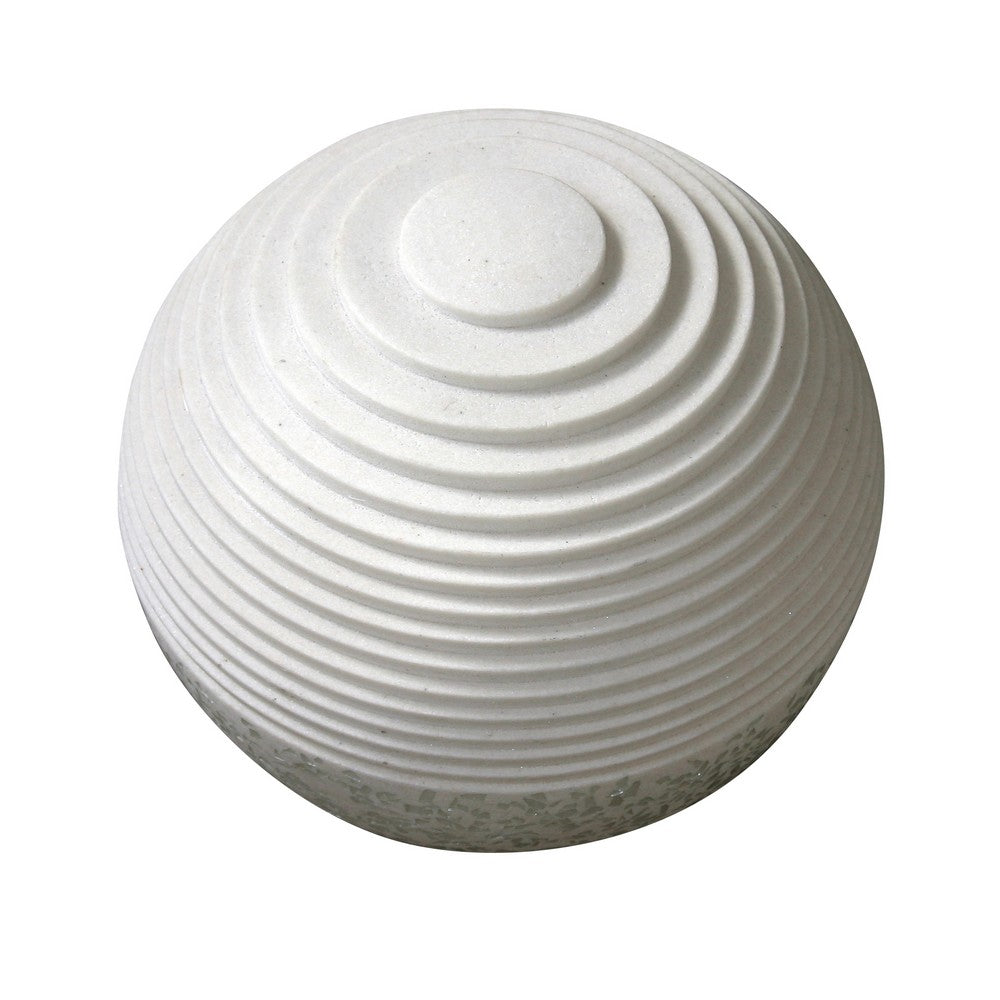 Contemporary Sandstone Polished Ball with Step Carved Lines, White - BM205919