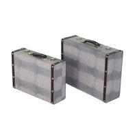 Trunk Style Suitcase with Textured Print Canvas Covering, Gray, Set of 2 - BM205922
