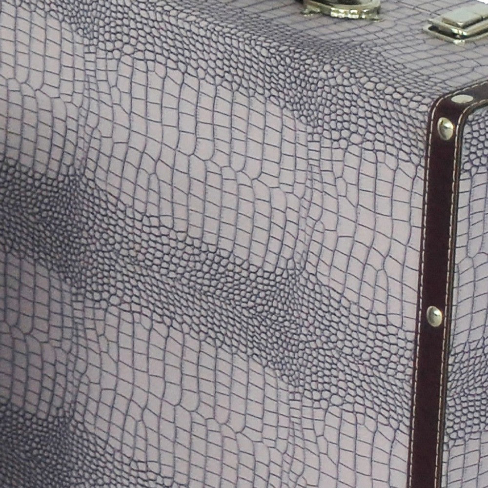 Trunk Style Suitcase with Textured Print Canvas Covering, Gray, Set of 2 - BM205922