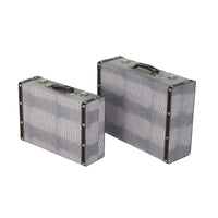 Trunk Style Suitcase with Textured Print Canvas Covering, Gray, Set of 2 - BM205922