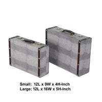 Trunk Style Suitcase with Textured Print Canvas Covering, Gray, Set of 2 - BM205922