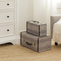 Trunk Style Suitcase with Textured Print Canvas Covering, Gray, Set of 2 - BM205922