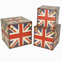 Union Jack Print Canvas Upholstered Storage Trunk, Multicolor, Set of 3 - BM205923